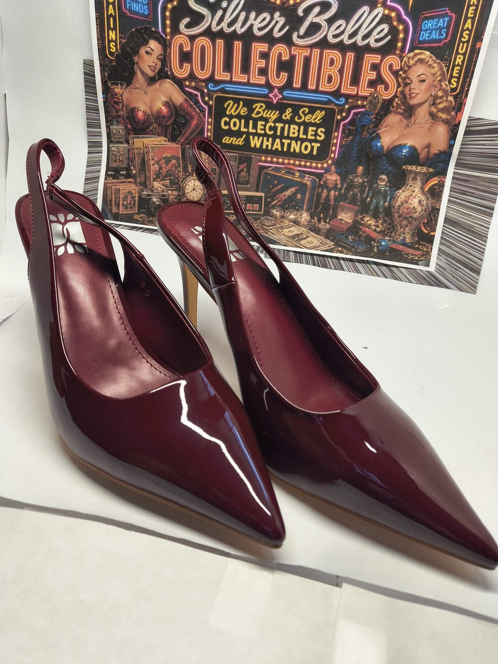 Wine Red Pointed Toe Slingback Heels Womens 8.5 New In Box